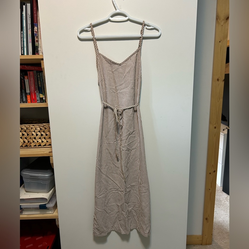 Rhythm Beige and White Striped Midi Dress